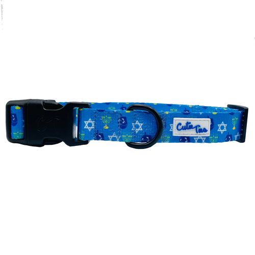 Hanukkah Dreidel Blue Dog Collar - $11.21